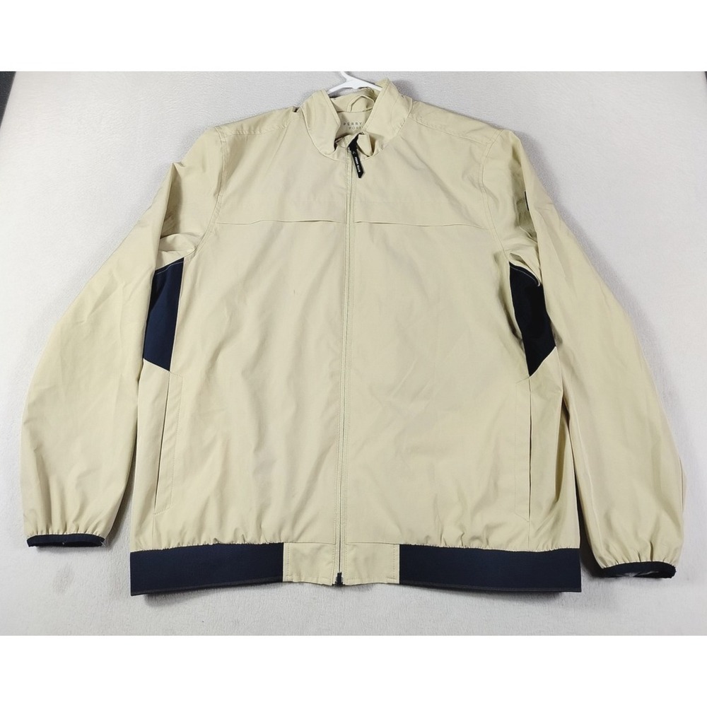 Perry Ellis Jacket Mens XL Beige Stretch Softshell Windbreaker Portfolio‎ Lined
